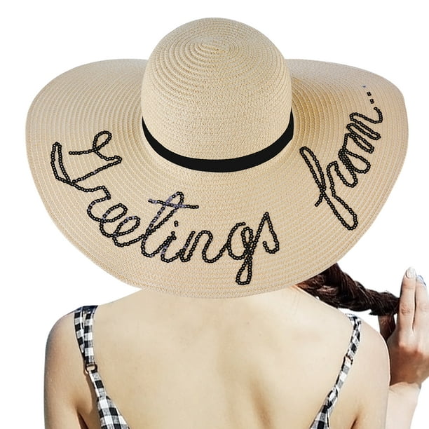 WEEKEND SHOP Style Adult Women Girls Embroidery Sun Hat Big Bow Summer Beach Straw Hat Black 